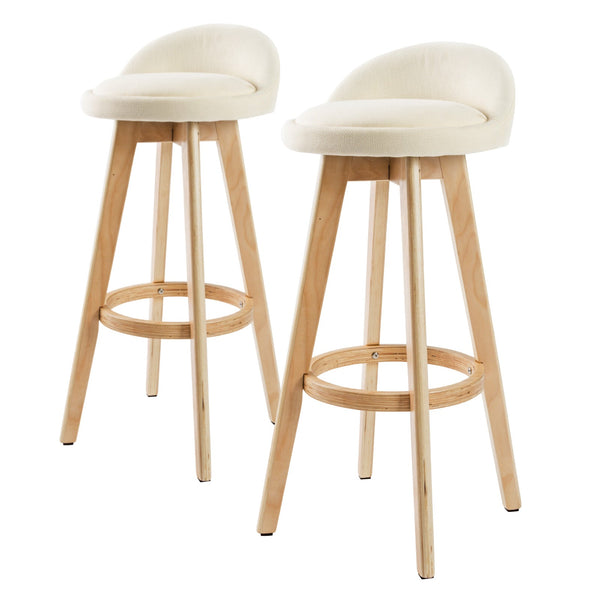2X Wood Bar Stool Dining Chair Fabric Leila 72Cm Beige Benches Bar Stools