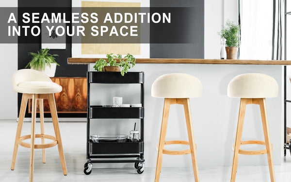 2X Wood Bar Stool Dining Chair Fabric Leila 72Cm Beige Benches Bar Stools