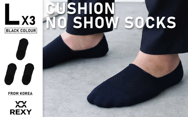 Rexy 3 Pack Large Black Cushion No Show Ankle Socks Non-Slip Breathable
