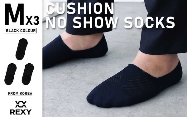 Rexy 3 Pack Medium Black Cushion No Show Ankle Socks Non-Slip Breathable