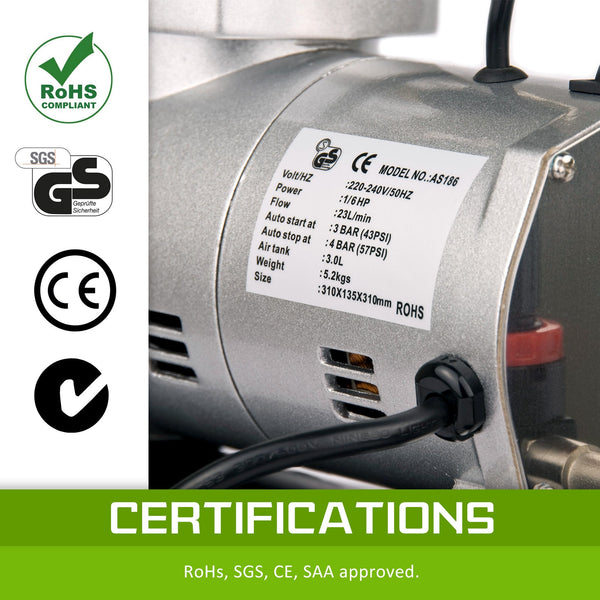 Dynamic Power Air Brush Compressor For Spray 1/6Hp 3L Air Compressors