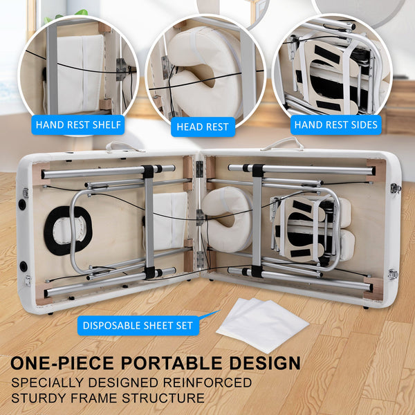 Forever Beauty White Portable Massage Table Bed Therapy Waxing 2 Fold 55Cm Aluminium Massage Tables & Chairs