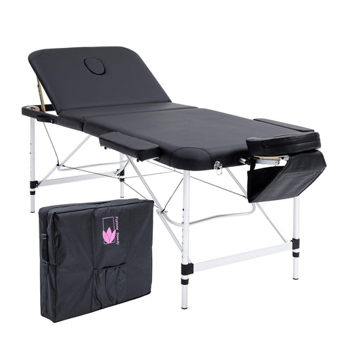 Forever Beauty Black Portable Massage Table Bed Therapy Waxing 3 Fold 75Cm Aluminium