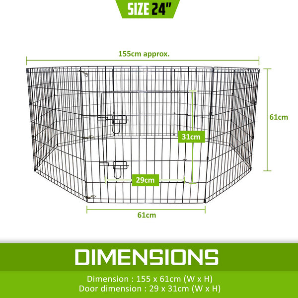 Paw Mate Pet Playpen 8 Panel 24In Foldable Dog Cage + Cover