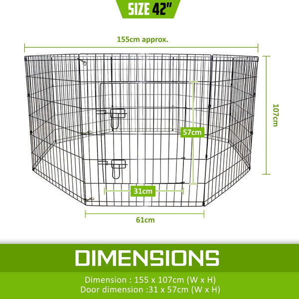Paw Mate Pet Playpen 8 Panel 42In Foldable Dog Exercise Enclosure Fence Cage