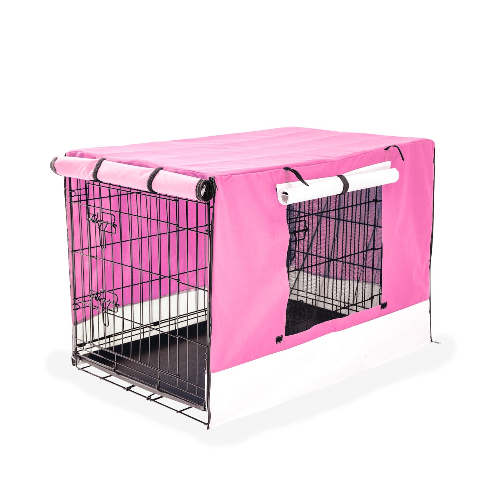 Paw Mate Wire Dog Cage Foldable Crate Kennel 24In With Tray + Pink Cover Combo Dog Cages