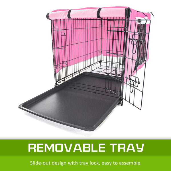 Paw Mate Wire Dog Cage Foldable Crate Kennel 24In With Tray + Pink Cover Combo Dog Cages