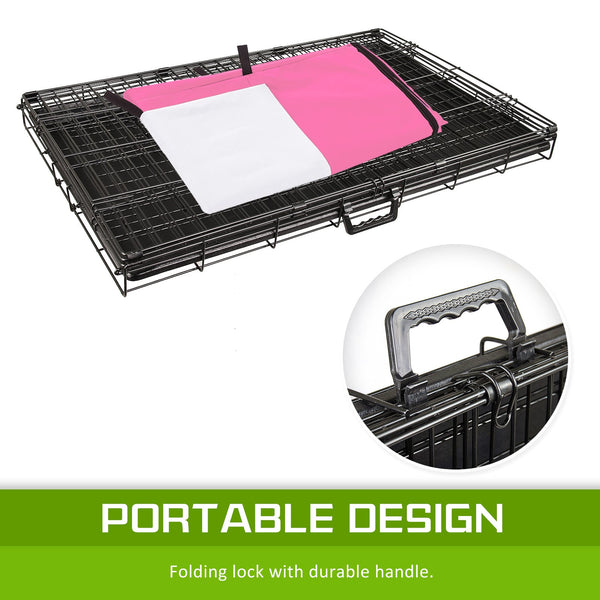 Paw Mate Wire Dog Cage Foldable Crate Kennel 24In With Tray + Pink Cover Combo Dog Cages