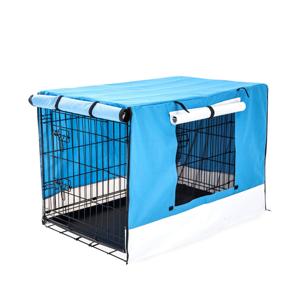 Paw Mate Wire Dog Cage Foldable Crate Kennel 30In With Tray + Blue Cover Combo Dog Cages