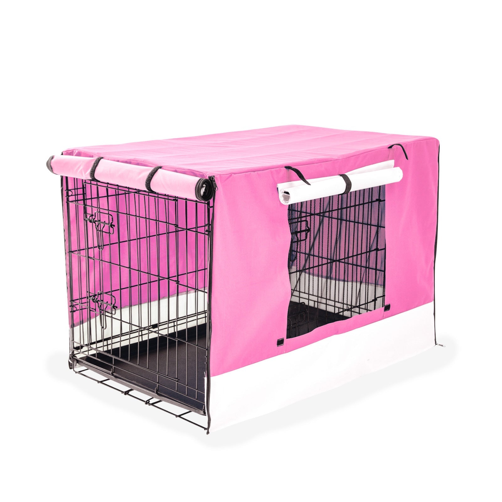 Paw Mate Wire Dog Cage Foldable Crate Kennel 30In With Tray + Pink Cover Combo Dog Cages