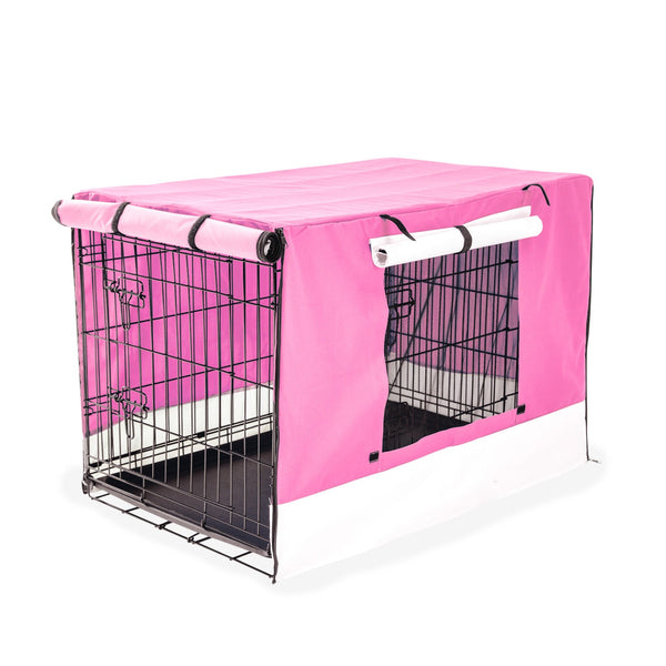 Paw Mate Wire Dog Cage Foldable Crate Kennel 36In With Tray + Pink Cover Combo Dog Cages
