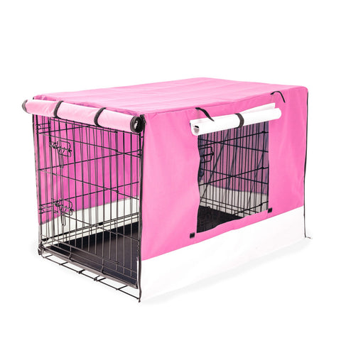 Paw Mate Wire Dog Cage Foldable Crate Kennel 42In With Tray + Pink Cover Combo Dog Cages