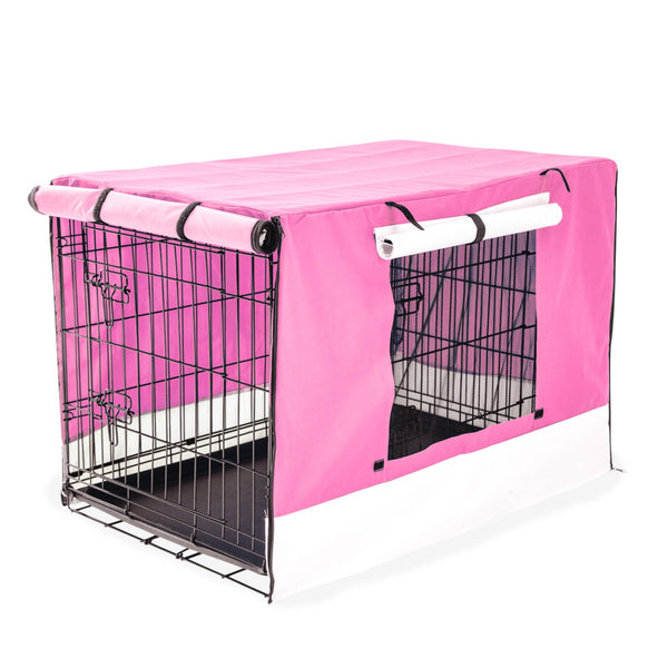 Paw Mate Wire Dog Cage Foldable Crate Kennel 48In With Tray + Pink Cover Combo Dog Cages