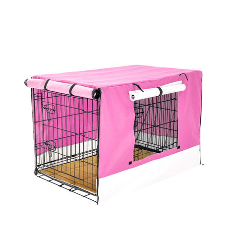 Paw Mate Wire Dog Cage Crate 30In With Tray + Cushion Pink Cover Combo
