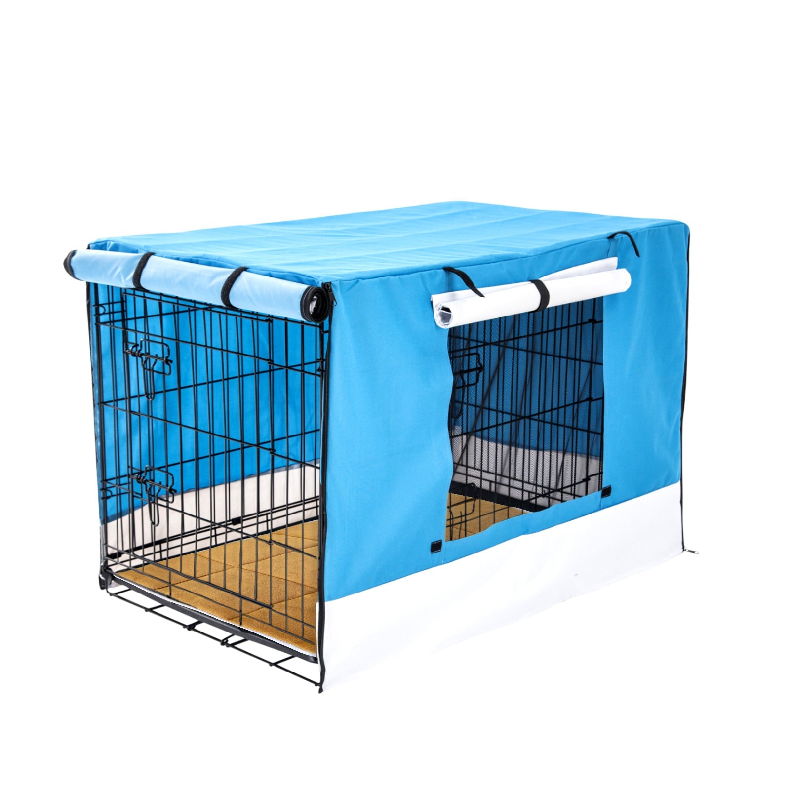 Paw Mate Wire Dog Cage Crate 36In With Tray + Cushion Blue Cover Combo