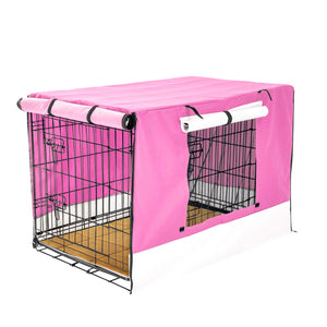Paw Mate Wire Dog Cage Crate 42In With Tray + Cushion Pink Cover Combo