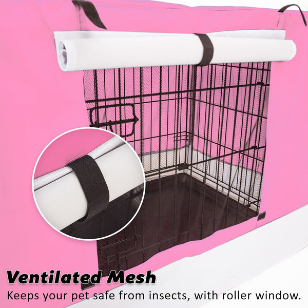Paw Mate Wire Dog Cage Crate 42In With Tray + Cushion Pink Cover Combo