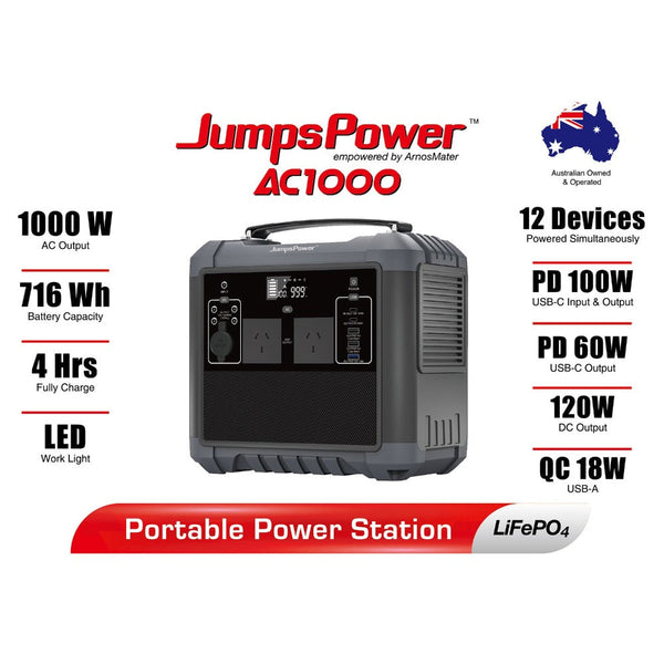 Jumpspower 1000W 716Wh Portable Power Station Charger Led Light Jump Starters