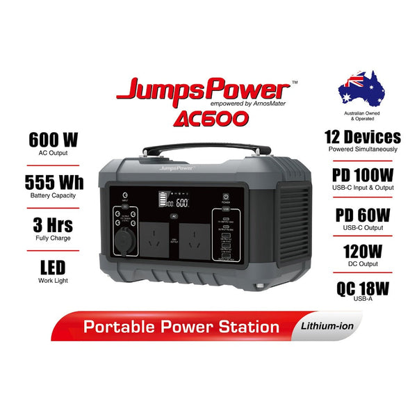 Jumpspower 600W 555Wh Portable Power Station Charger Led Light Jump Starters
