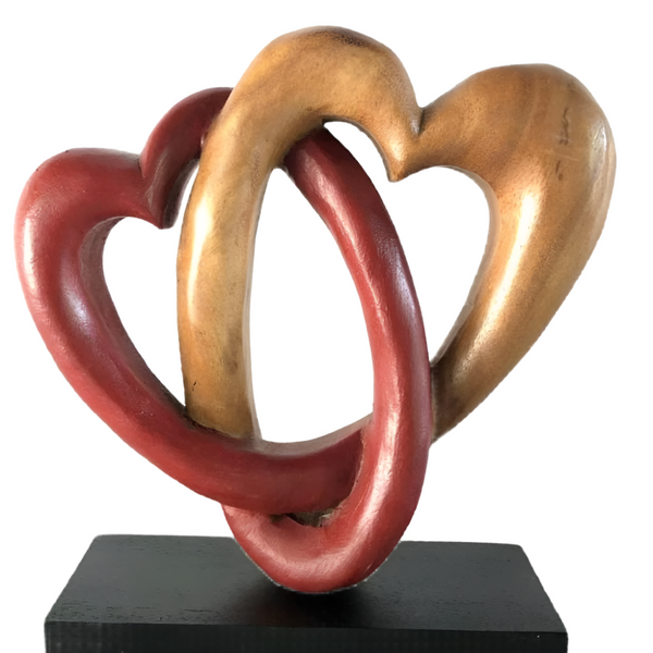 Heart Love Wood Carving Sculpture Acacia Wooden Statue In Red 22Cm Sculptures & Figurines