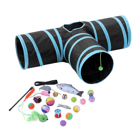 Pet Cat Toys Tri-Tunnel Collapsible Tent Training Play Kitten Rabbit Tubes