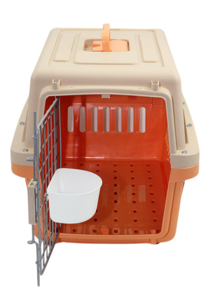 Yes4pets Medium Dog Cat Crate Pet Carrier Airline Cage With Bowl & Tray-Orange