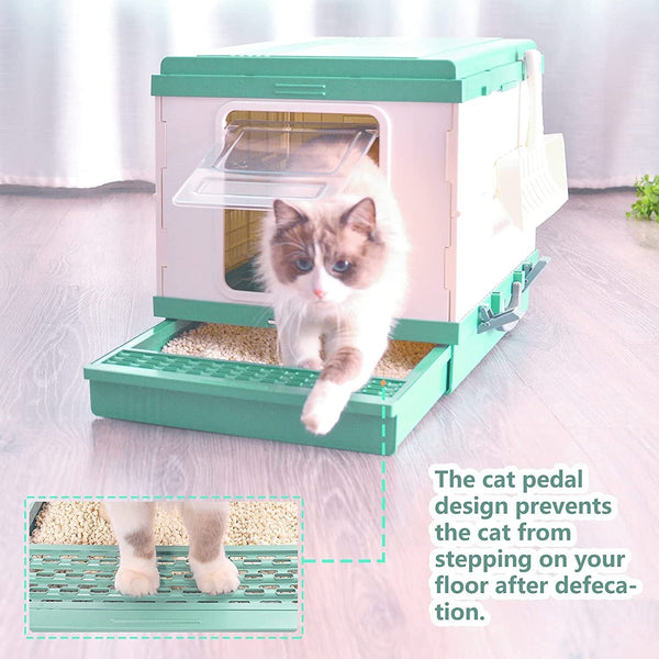 Yes4pets Xl Portable Cat Toilet Litter Box Tray Foldable House With Handle And Scoop Green