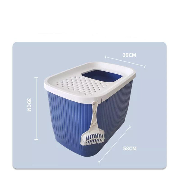 Yes4pets Xxl Top Entry Cat Litter Box No Mess Large Enclosed Covered Kitty Tray Dark Blue