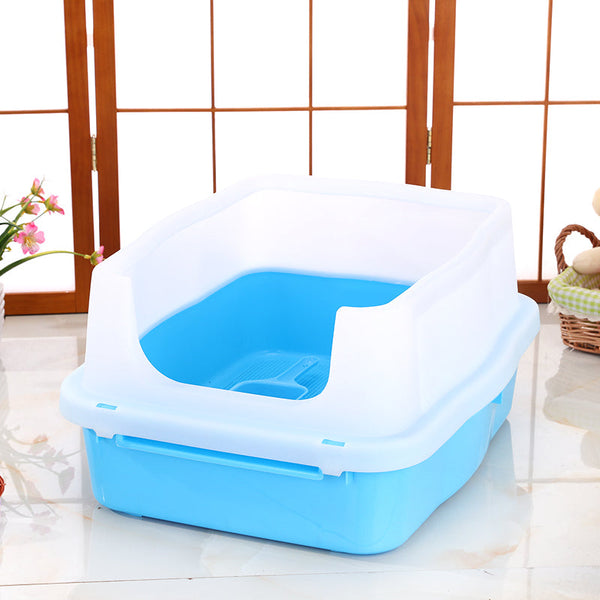 Yes4pets Large Deep Cat Kitty Litter Tray High Wall Pet Toilet With Scoop Blue