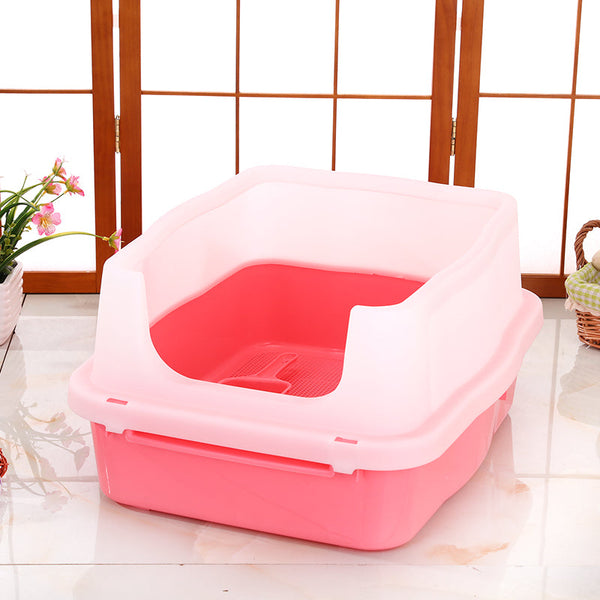 Yes4pets Large Deep Cat Kitty Litter Tray High Wall Pet Toilet With Scoop Pink