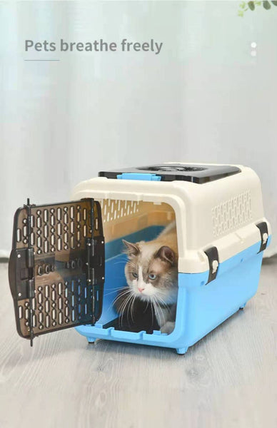 Yes4pets Medium Dog Cat Crate Pet Rabbit Carrier Travel Cage With Tray & Window Blue