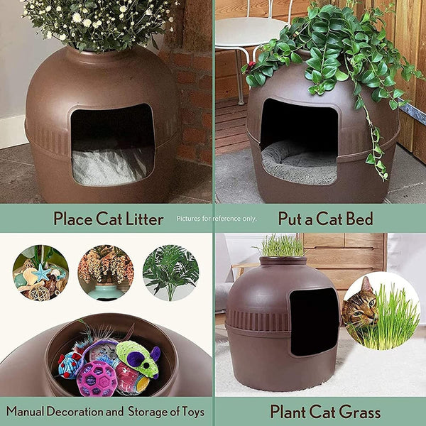 Yes4pets Multifunctional Cat Litter Box Pet House Semi-Enclosed Brown