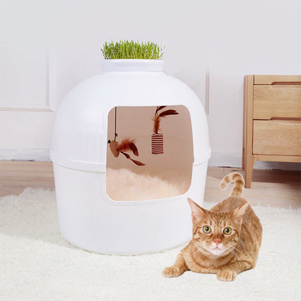 Yes4pets Multifunctional Cat Litter Box Pet House Semi-Enclosed White