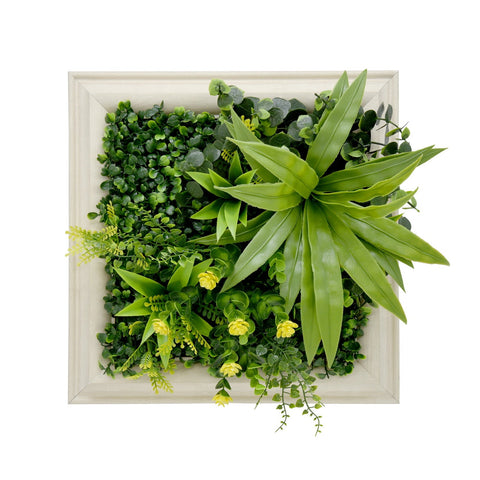 3D Green Artificial Plants Wall Panel Flower With Frame Vertical Garden Uv Resistant 33X33cm Flourishing Spring