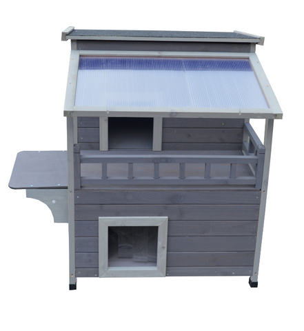 2 Story Outdoor Cat Shelter Condo With Escape Door Rainproof Kitty House