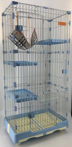 146 Cm Blue Pet Level Cat Cage House With Litter Tray & Wheel 72X47x146