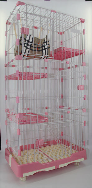 Yes4pets 146 Cm Pink Pet Level Cat Cage House With Litter Tray & Wheel 72X47x146