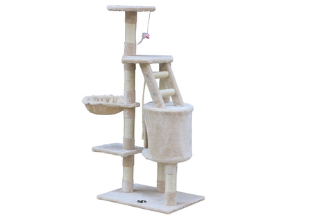 120 Cm Multi Level Cat Kitten Scratching Post Tree-Beige