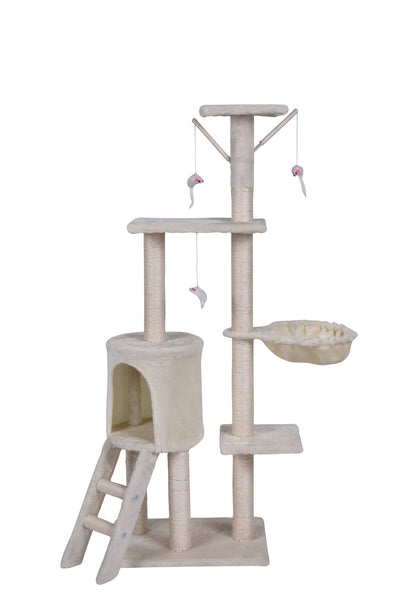 138Cm Cat Scratching Post Tree House Tower With Ladder-Beige