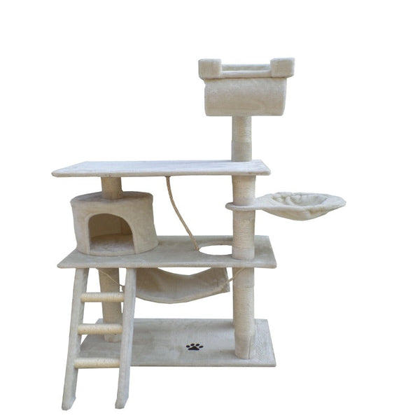 Yes4pets 140 Cm Cat Scratching Post Tree W Ladder & Hammock Beige Furniture & Scratchers
