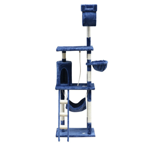 Yes4pets 140 Cm Cat Kitten Scratching Post Tree W Ladder & Hammock Blue Furniture & Scratchers