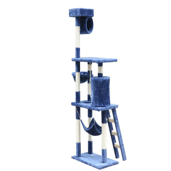 Yes4pets 140 Cm Cat Kitten Scratching Post Tree W Ladder & Hammock Blue Furniture & Scratchers