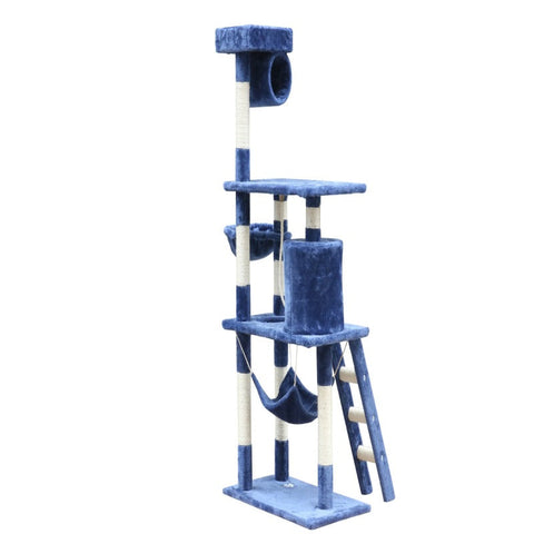 Yes4pets 140 Cm Cat Kitten Scratching Post Tree W Ladder & Hammock-Blue
