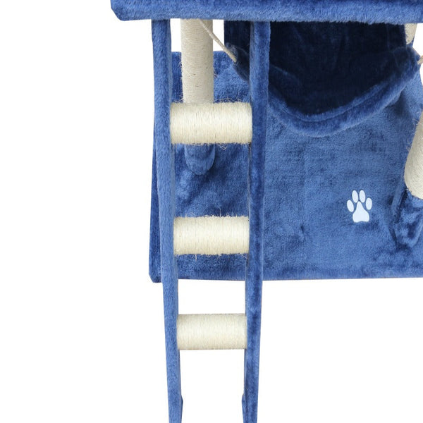 Yes4pets 140 Cm Cat Kitten Scratching Post Tree W Ladder & Hammock Blue Furniture & Scratchers