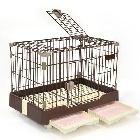 Yes4pets Large Brown Pet Dog Cage Cat Rabbit Crate Kennel With Potty Pad And Wheel
