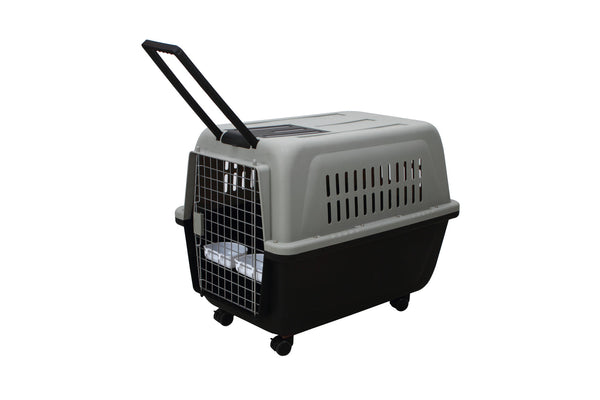 Yes4pets Large Plastic Kennels Pet Carrier Dog Cat Cage Crate With Handle And Wheel Black Dog Kennels