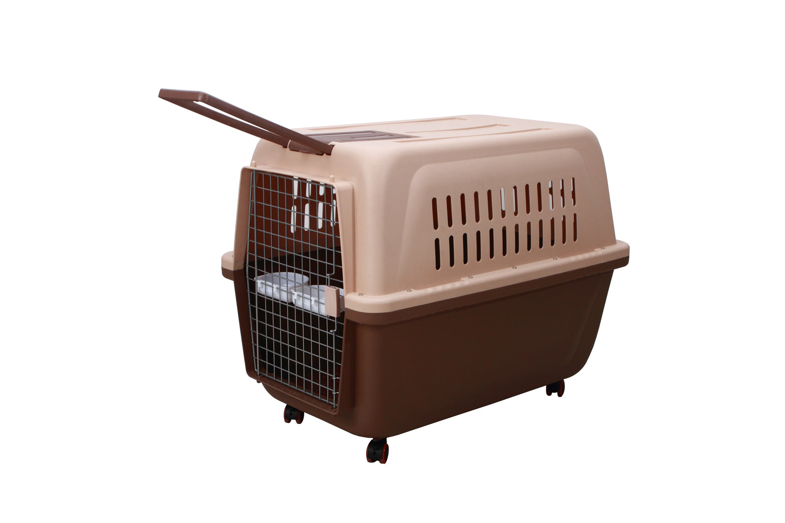 Yes4pets Large Plastic Kennels Pet Carrier Dog Cat Cage Crate With Handle And Wheel Brown Dog Kennels