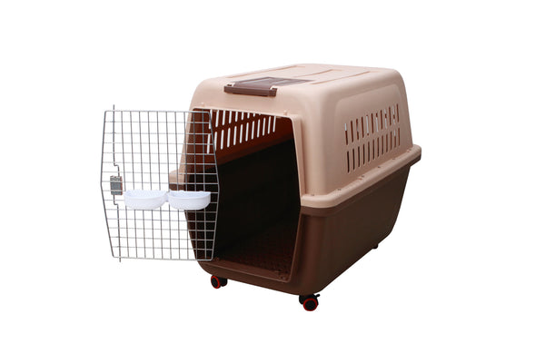 Yes4pets Large Plastic Kennels Pet Carrier Dog Cat Cage Crate With Handle And Wheel Brown Dog Kennels