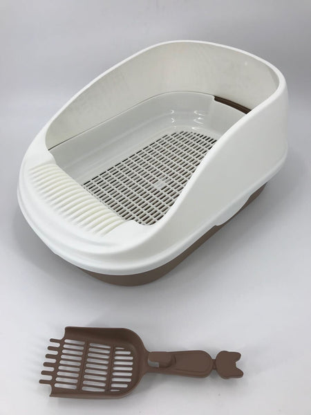 Yes4pets Large Portable Cat Toilet Litter Box Tray With Scoop And Grid Brown