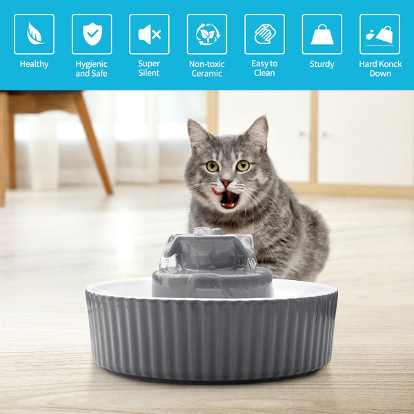 Yes4pets Grey Ceramic Electric Pet Water Fountain Dog Cat Feeder Bowl Dispenser